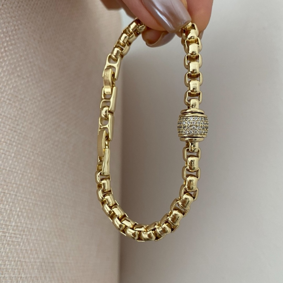 14K Gold Renk Zirkon Taşlı Topçuk Bileklik