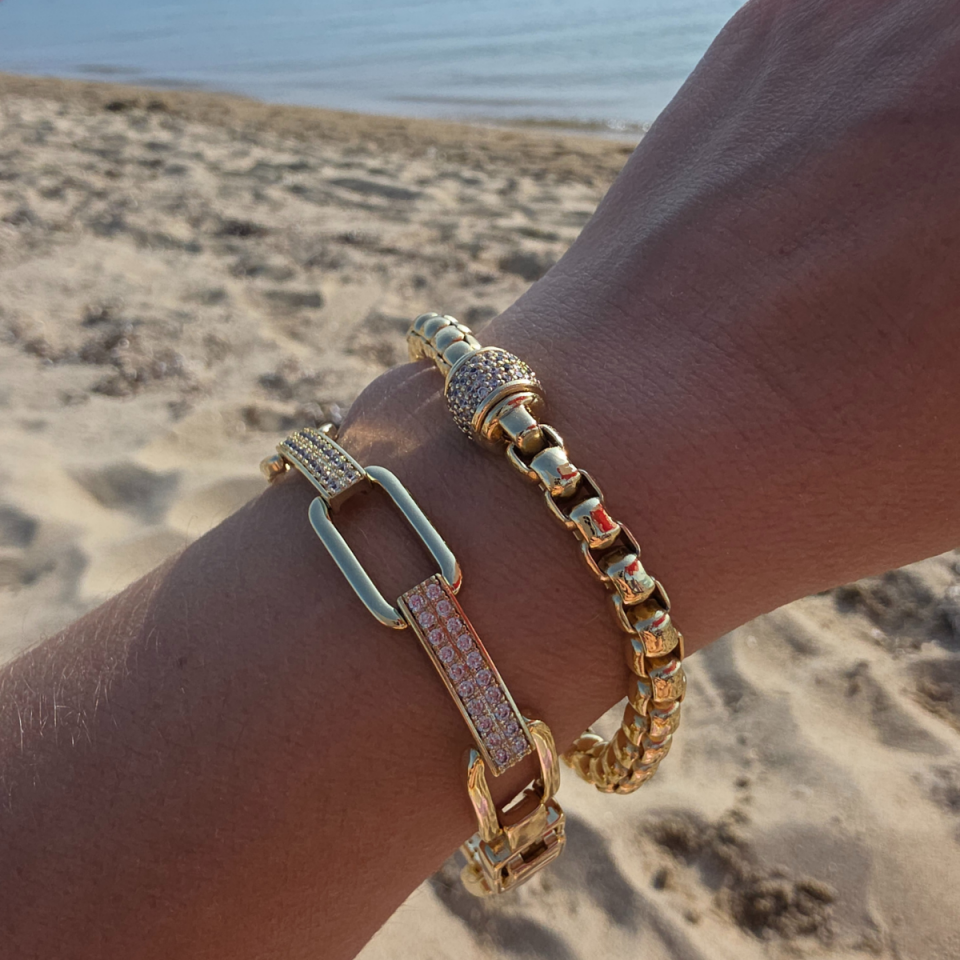 14K Gold Renk Zirkon Taşlı Topçuk Bileklik