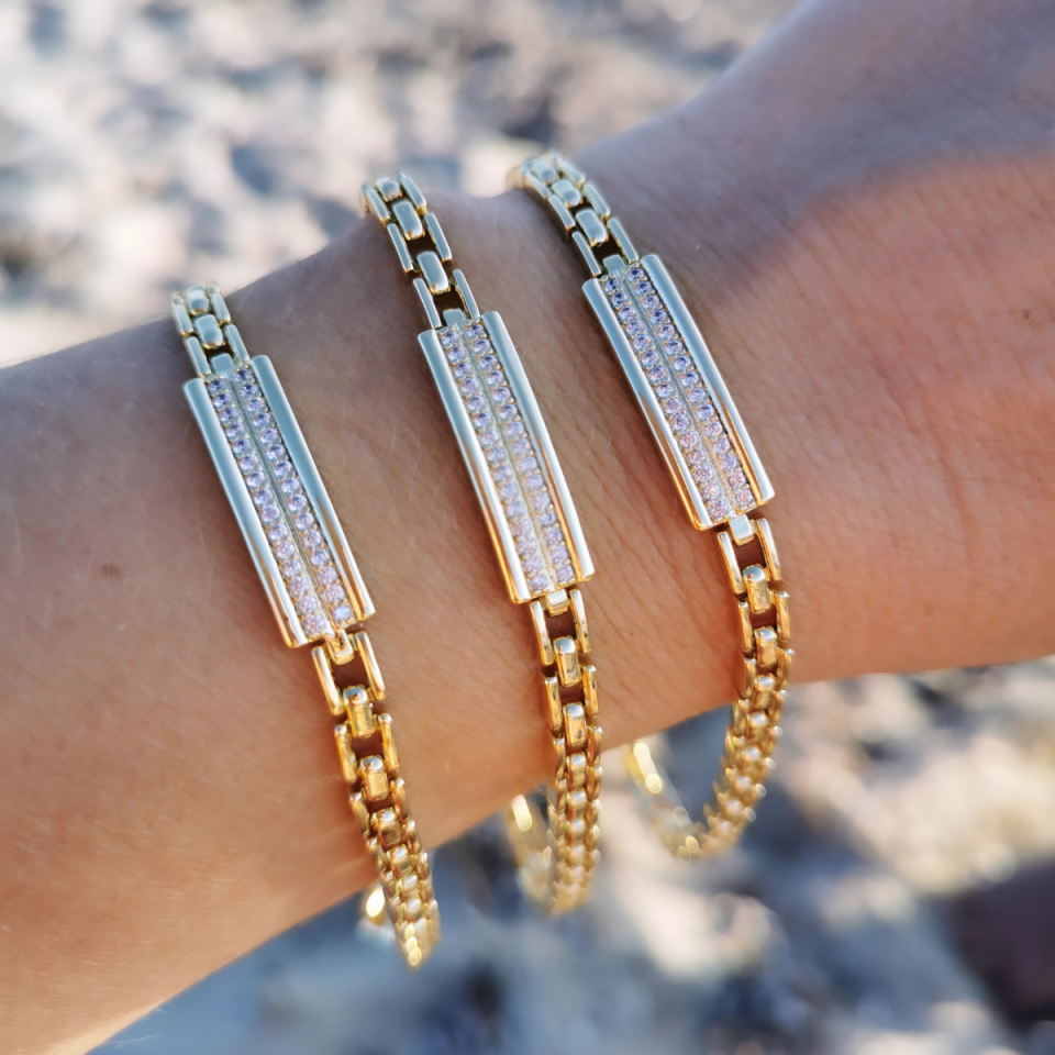 14K Gold Renkli Ortası Zirkon Taşlı Bileklik