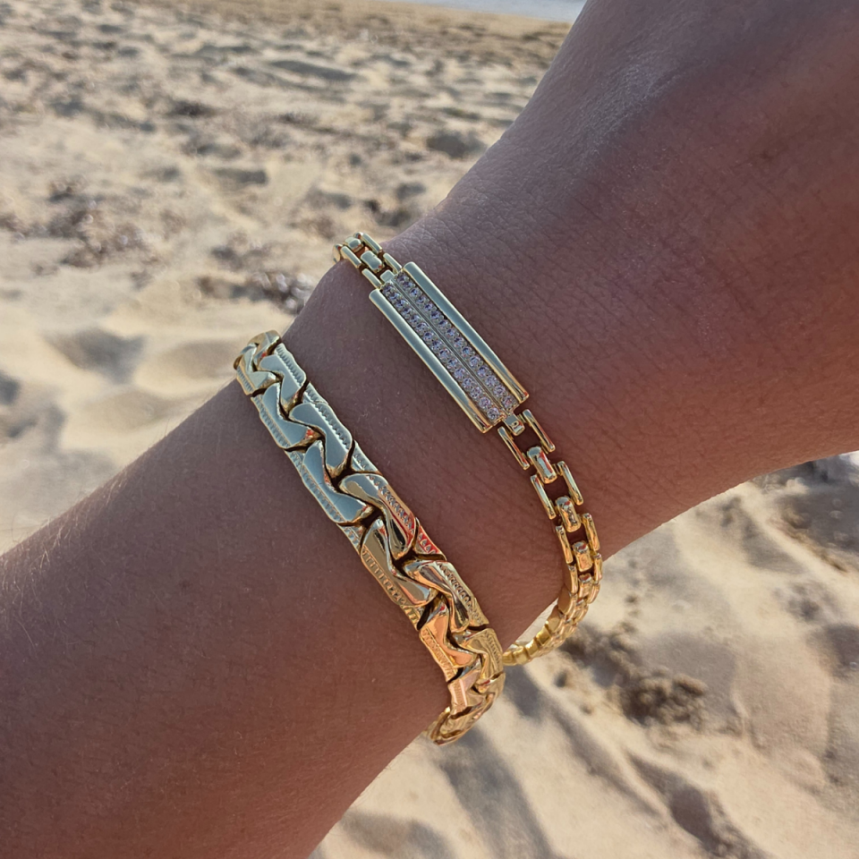 14K Gold Renkli Ortası Zirkon Taşlı Bileklik