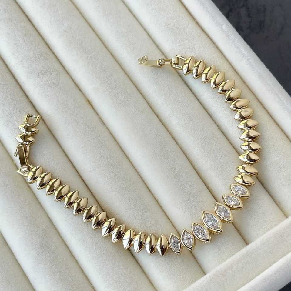 14K Gold Renkli Zirkon Taşlı Damla Model Bileklik