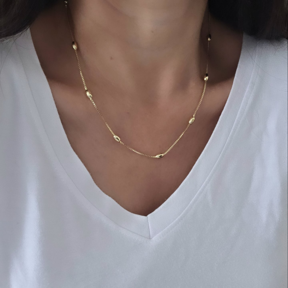 14 Ayar Altın Renginde Elips Dorika Kolye