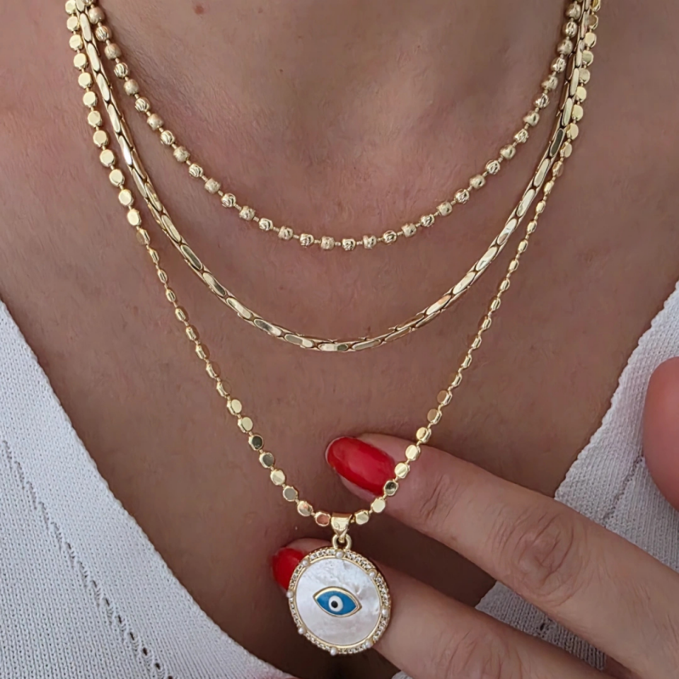 14 Ayar Altın Renkli Mine Taşlı  Ezme Zincir