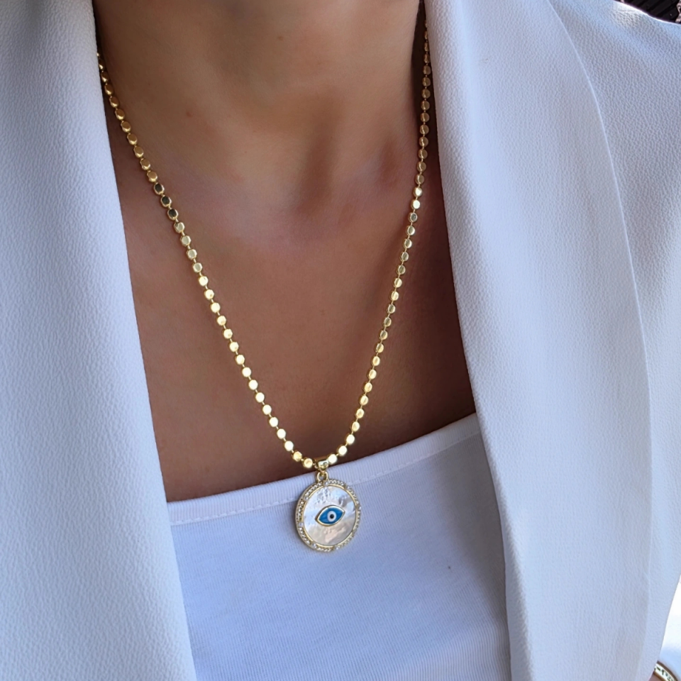 14 Ayar Altın Renkli Mine Taşlı  Ezme Zincir