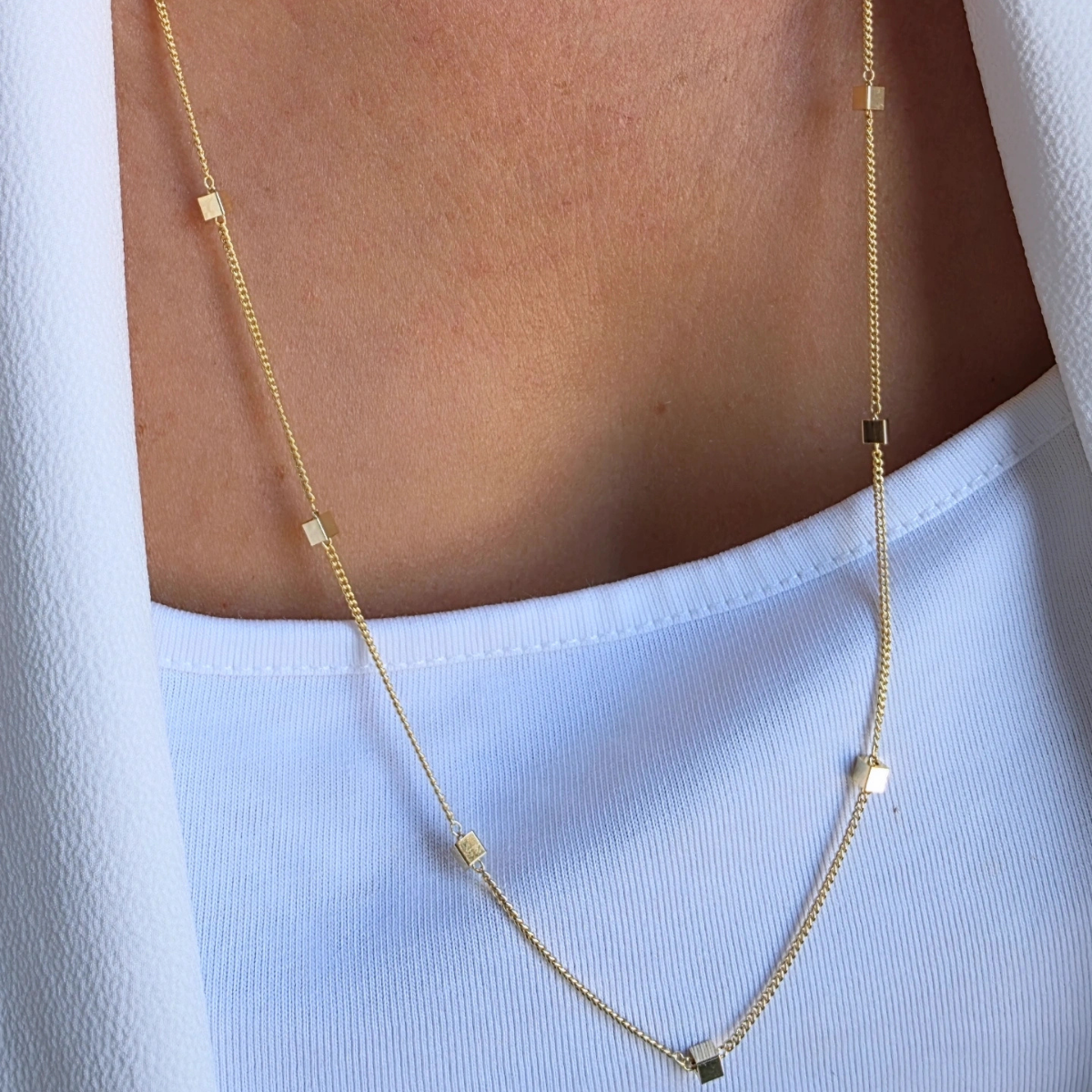 14 Ayar Altın Renkli Küp Detay Kolye 70 cm