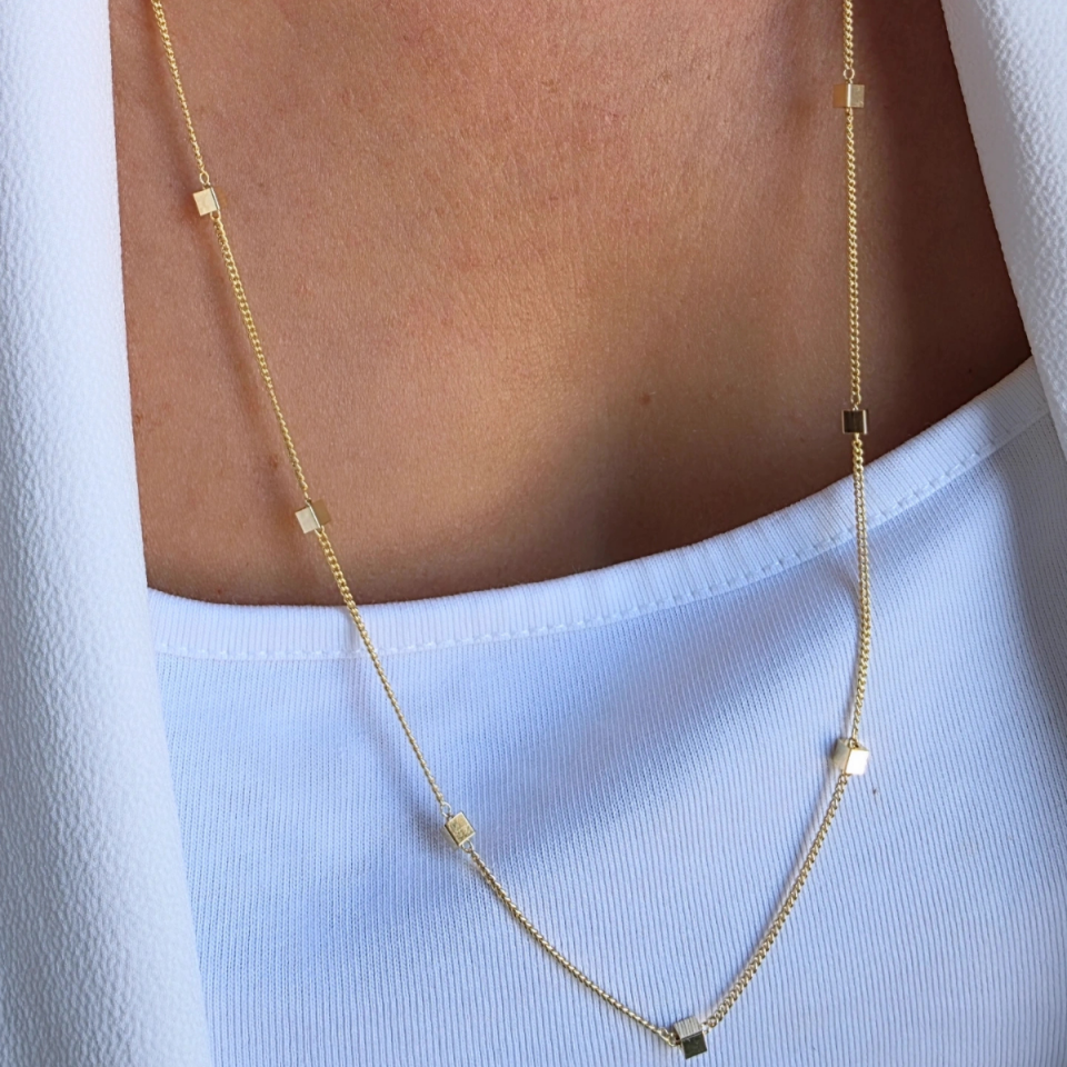 14 Ayar Altın Renkli Küp Detay Kolye 70 cm