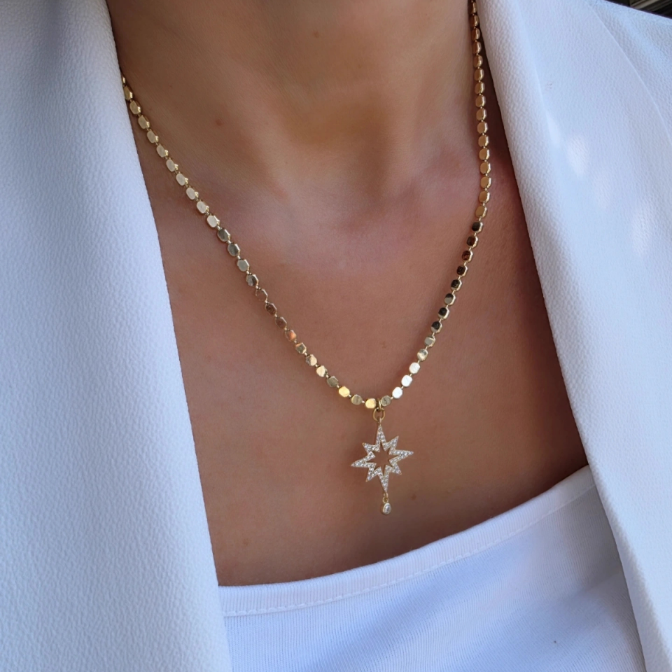 14 Ayar Altın Renkli Kutup Yıldız Kolye