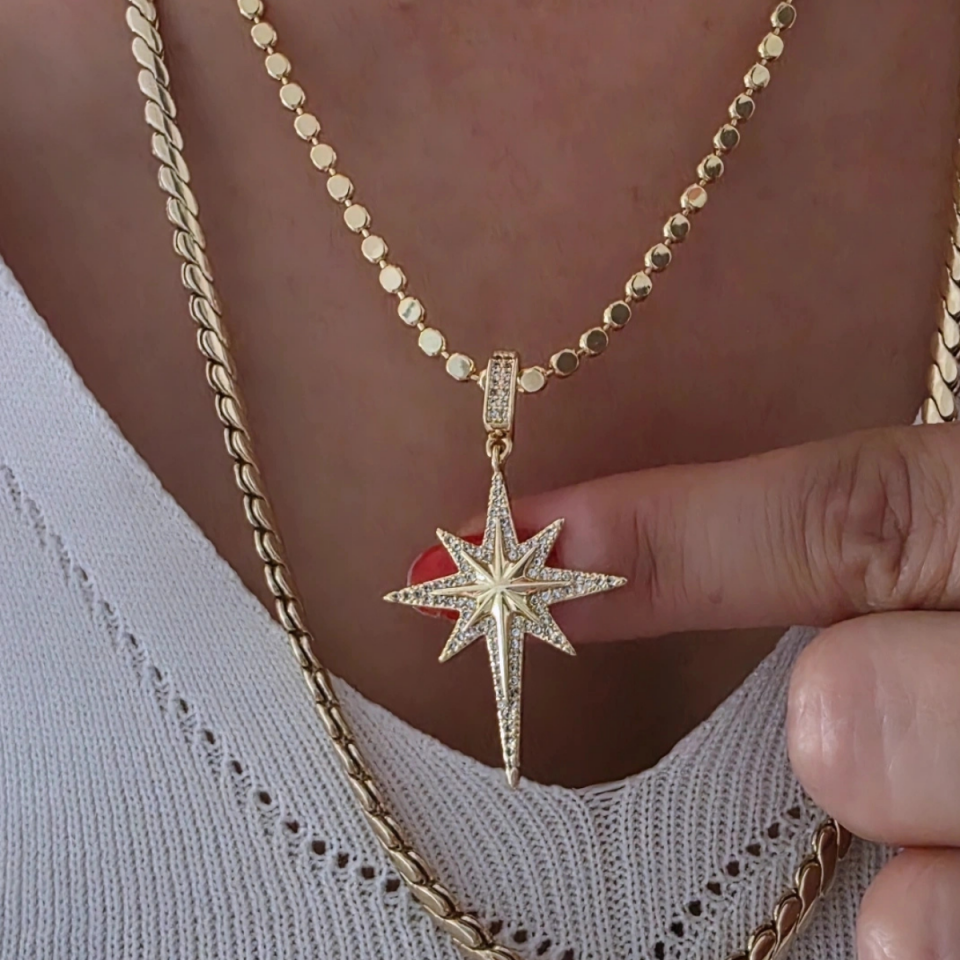 14 Ayar Altın Rengi Kutup Yıldızı Ezme Kolye