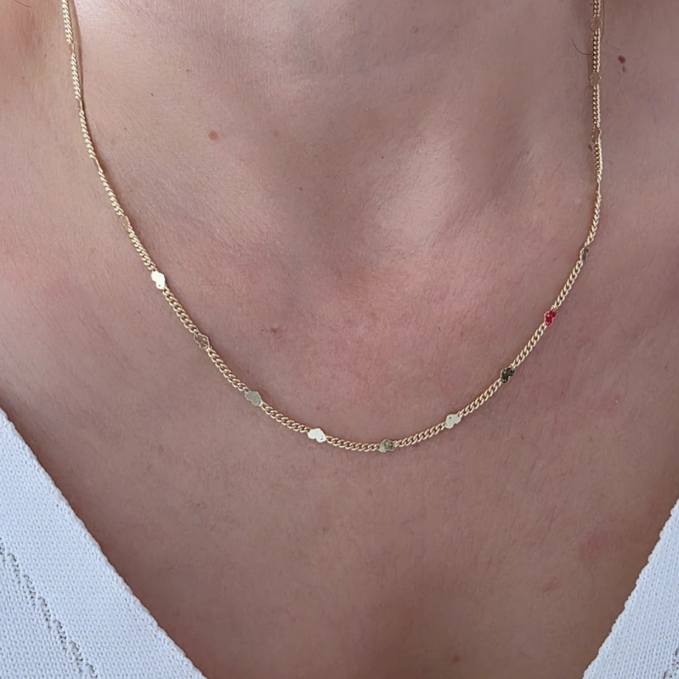 14 Ayar Altın Renkli Pul Kalp Detay Kolye