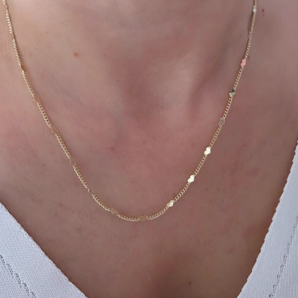 14 Ayar Altın Renkli Pul Kalp Detay Kolye