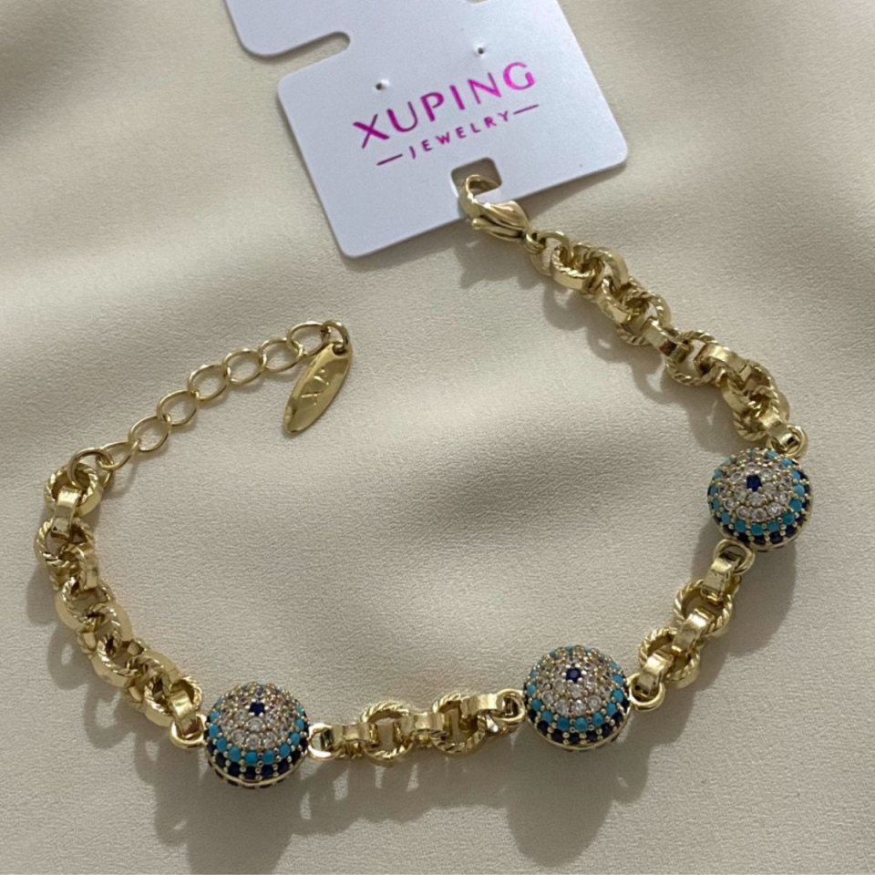 14 Ayar Altın Renkli Zirkon Taşlı Nazar Boncuk Bileklik