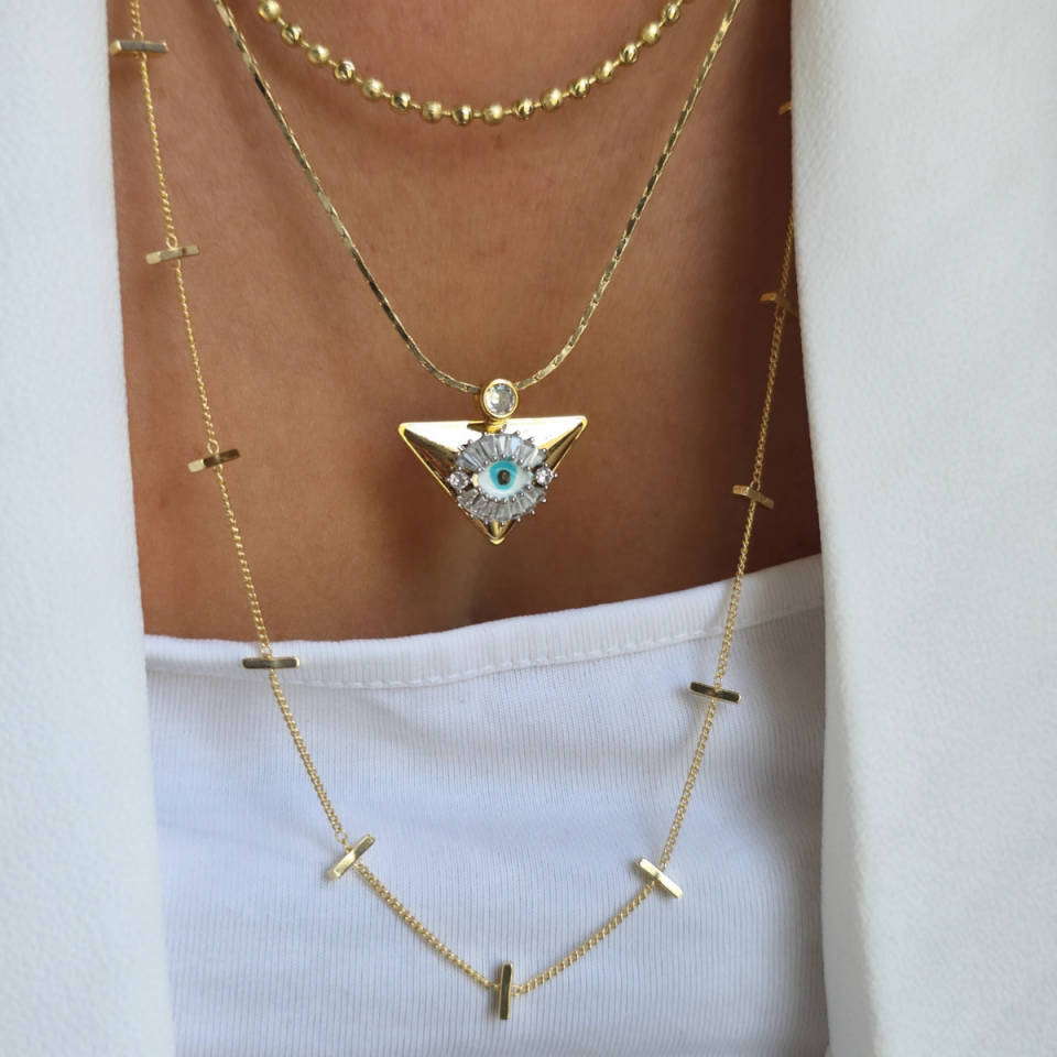 14 Ayar Altın Renkli Çubuk Detay Kolye 70 cm