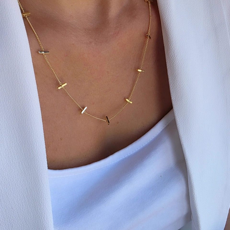 14 Ayar Altın Renkli Çubuk Detay Kolye 45 cm