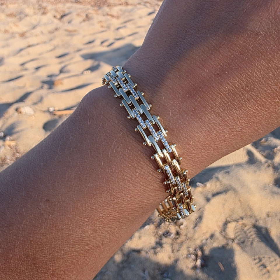 14 Ayar Altın Renkli Zirkon Taşlı Ray Bileklik