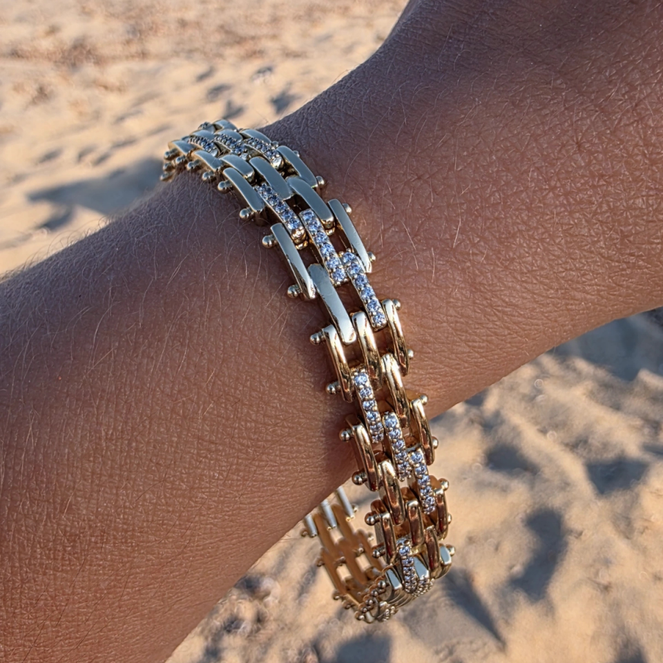 14 Ayar Altın Renkli Zirkon Taşlı Ray Bileklik