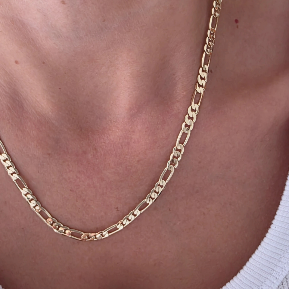 14 Ayar Altın Renkli Figaro Zincir 45 cm