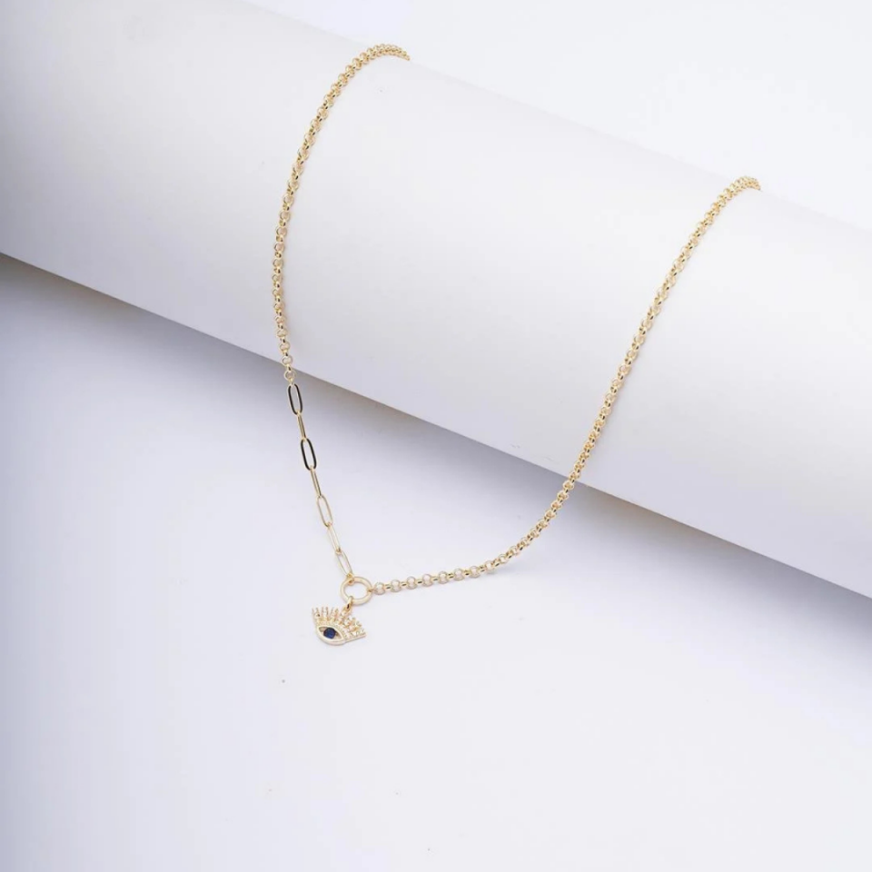 14 K Tasarım Ataç Dorika Göz Kolye 45+5 cm