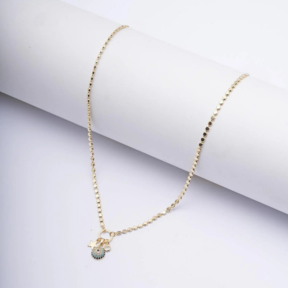 14 K Nazar Boncuklu Yıldız Uçlu Ezme Zincir