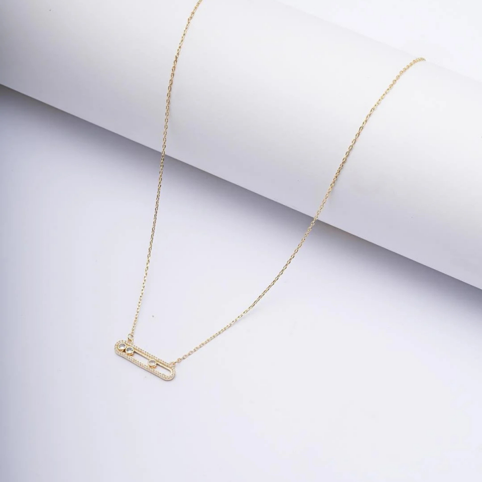 14 K Zirkon Taşlı Dikdörtgen Kolye