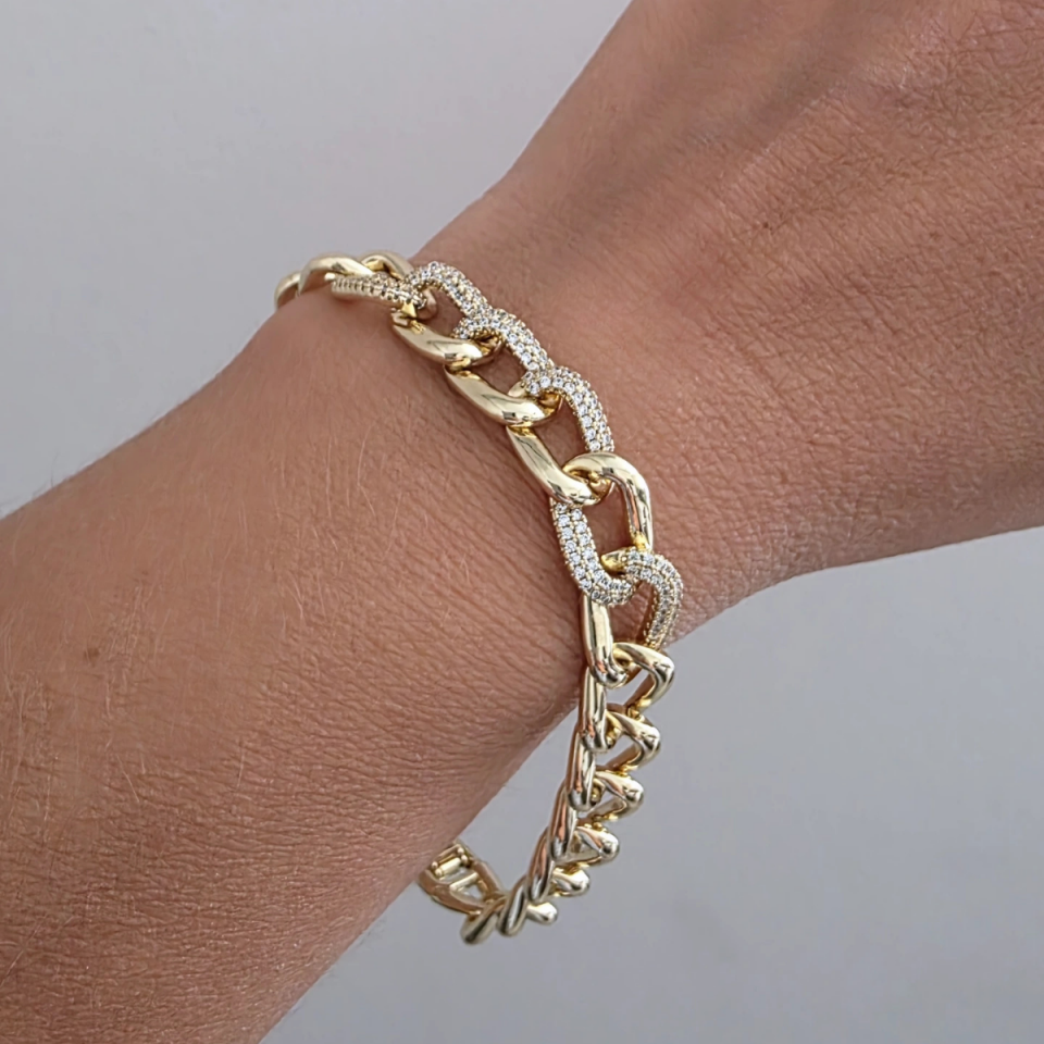 14 Ayar Altın Renkli Zirkon Taşlı Zincir Bileklik