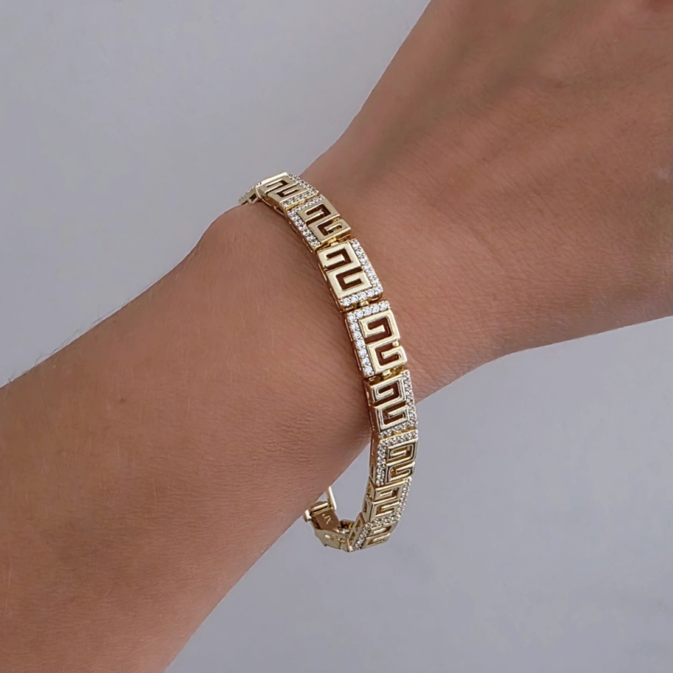 14 Ayar Altın Renkli Zirkon Taşlı Labirent Bileklik