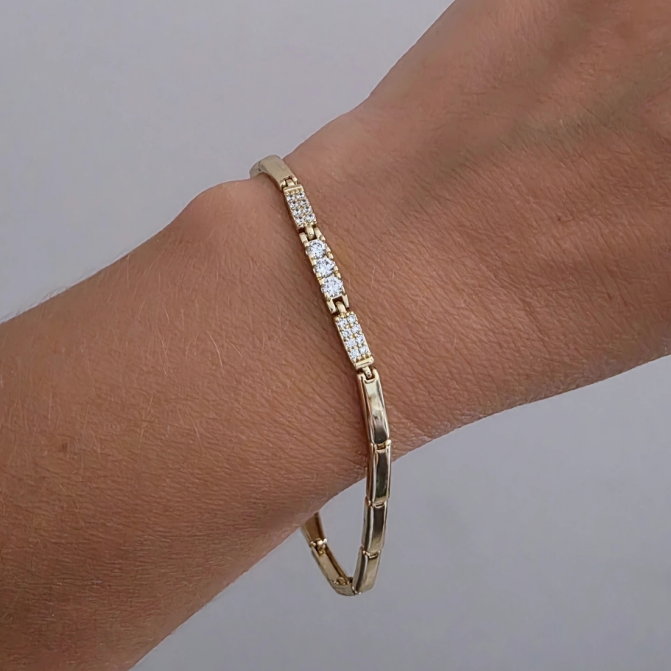 14 Ayar Altın Renkli Zirkon Plaka Bileklik