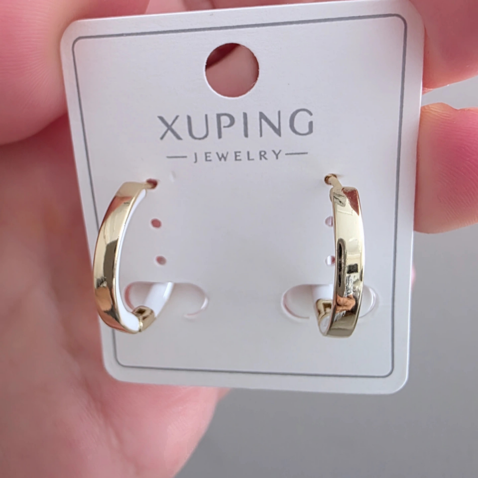 14 Ayar Altın Renkli İçi Beyaz Mineli Halka Küpe