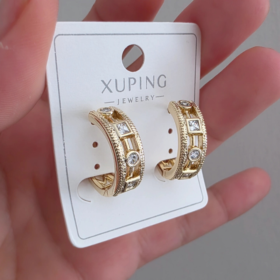 14 Ayar Altın Renkli Zirkon Halka Küpe