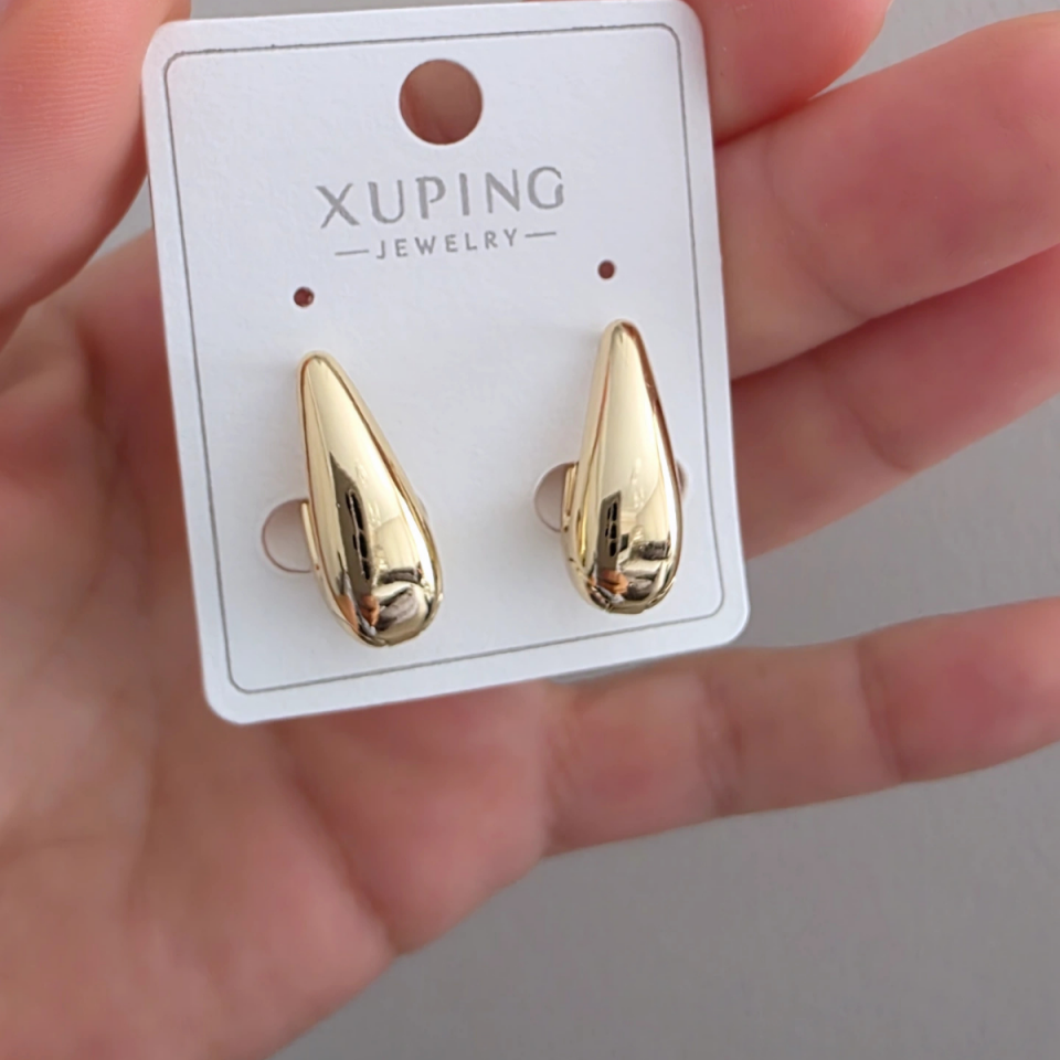 14 Ayar Altın Renkli Bombe Damla Küpe