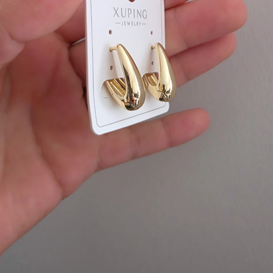 14 Ayar Altın Renkli Bombe Damla Küpe