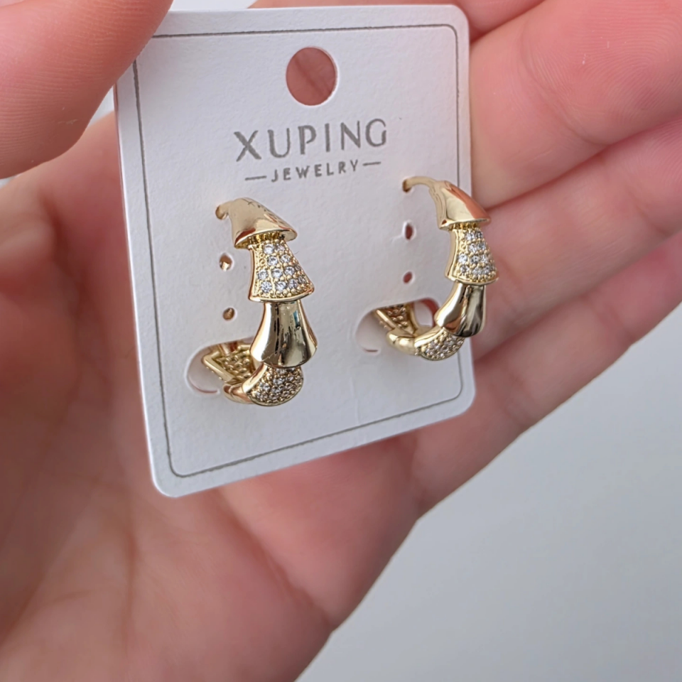 14 Ayar Altın Renkli Zirkon Taşlı Halka Küpe