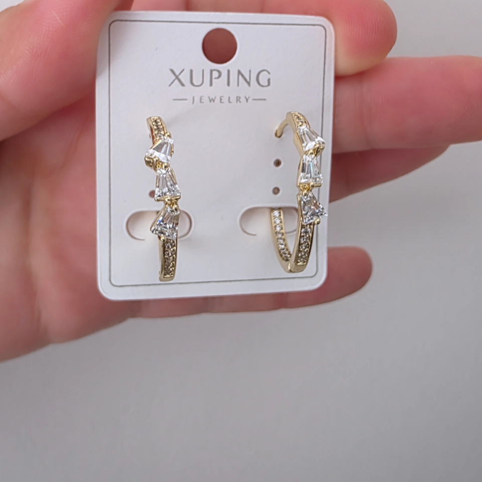 14 Ayar Altın Renkli Baget Taşlı Halka Küpe