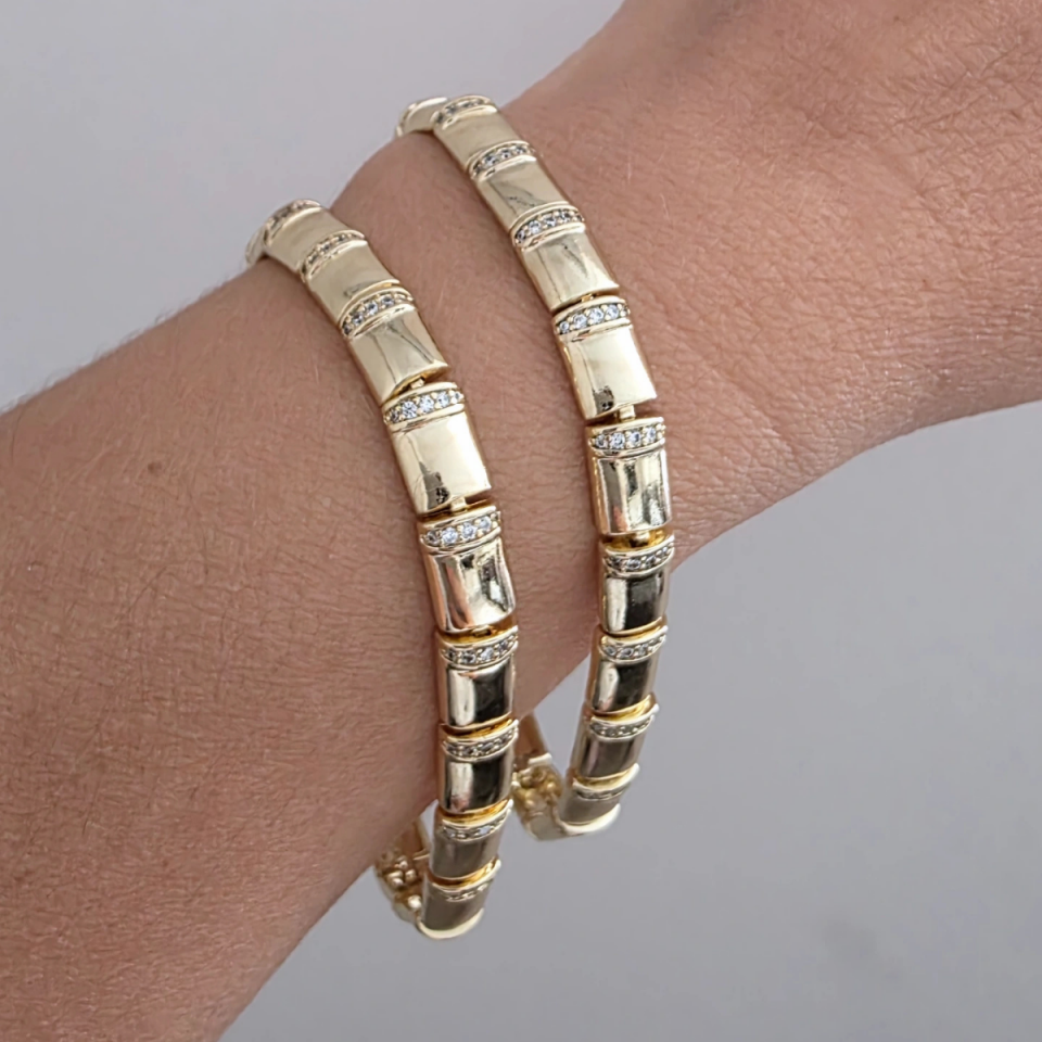 14 Ayar Altın Renkli Zirkon Taşlı Plaka Bileklik