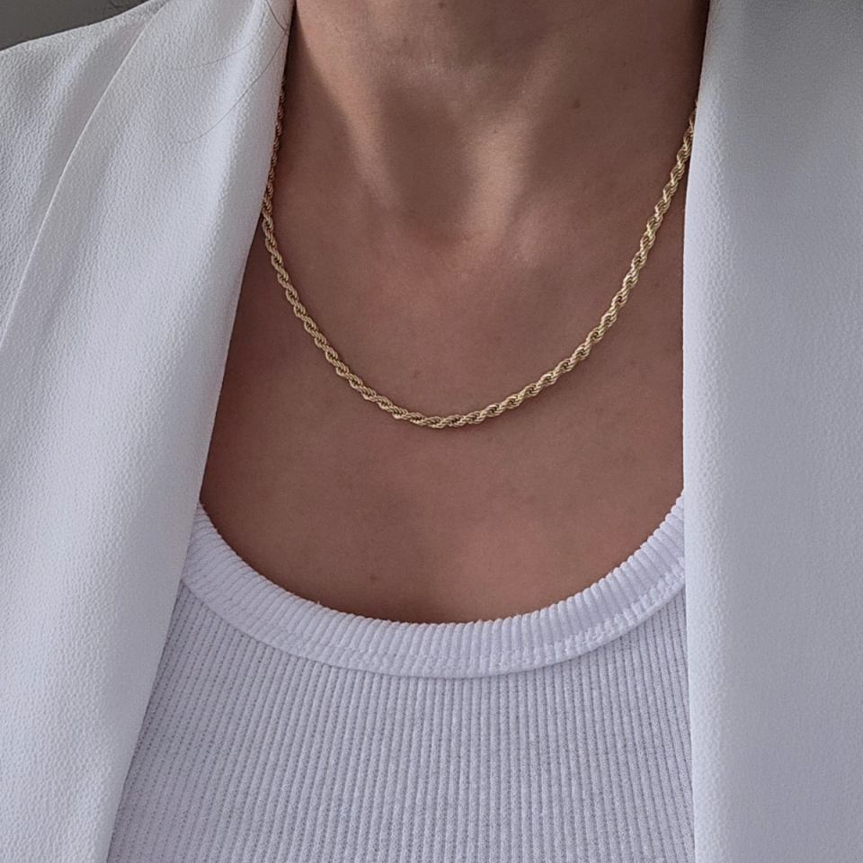 14 Ayar Altın Renkli İnce Burgu Zincir 45 cm