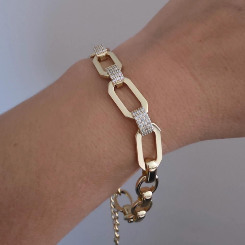 14 Ayar Altın Renkli Zirkon Taşlı Petek Model Bileklik