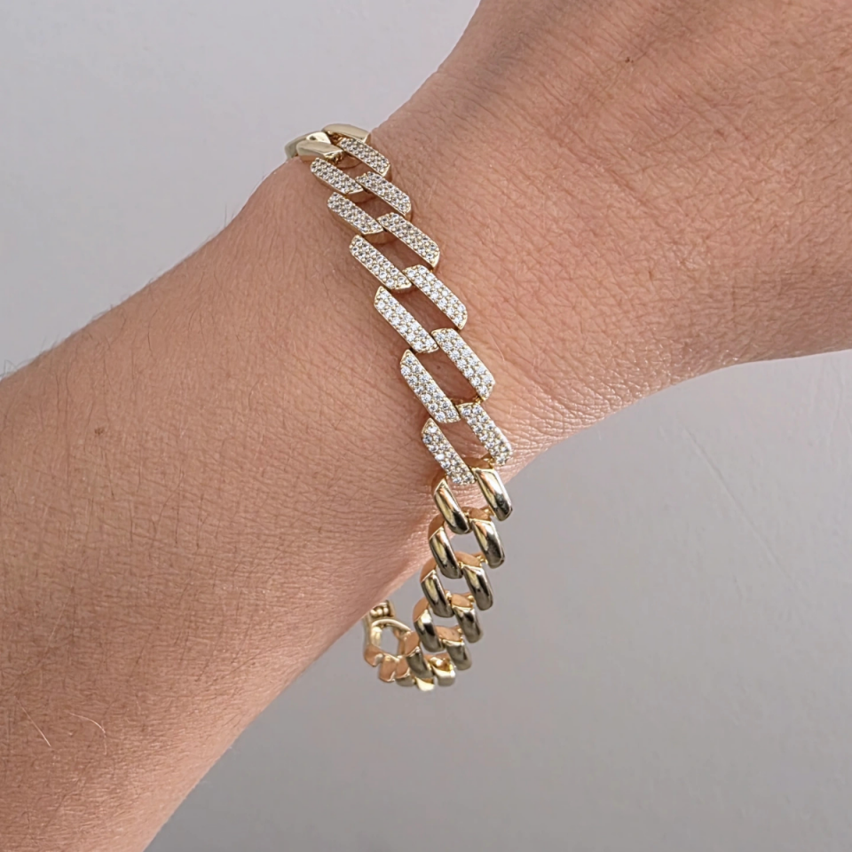 14 Ayar Altın Renkli Zirkon Taşlı Yassı Zincir Bileklik