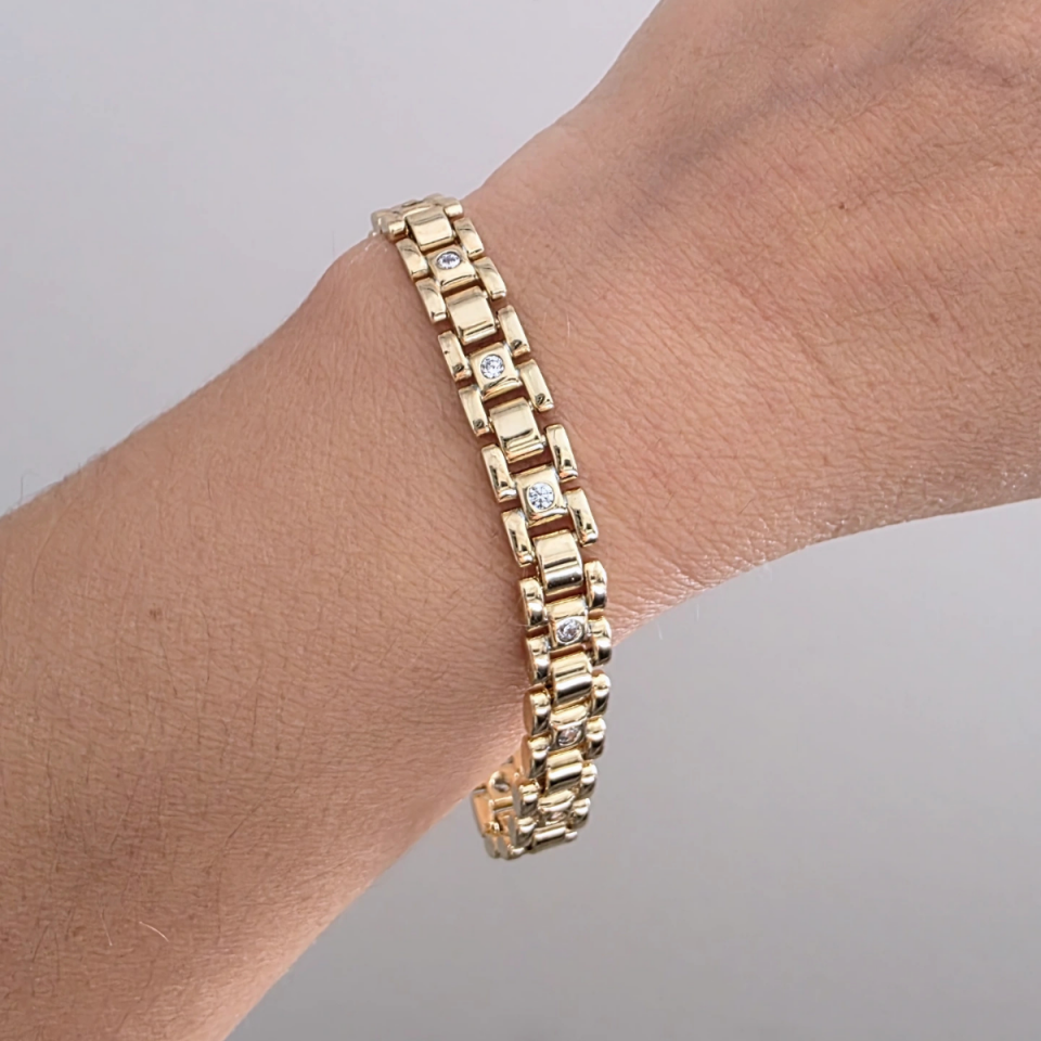 14 Ayar Altın Renkli Rolex Taşlı Bileklik