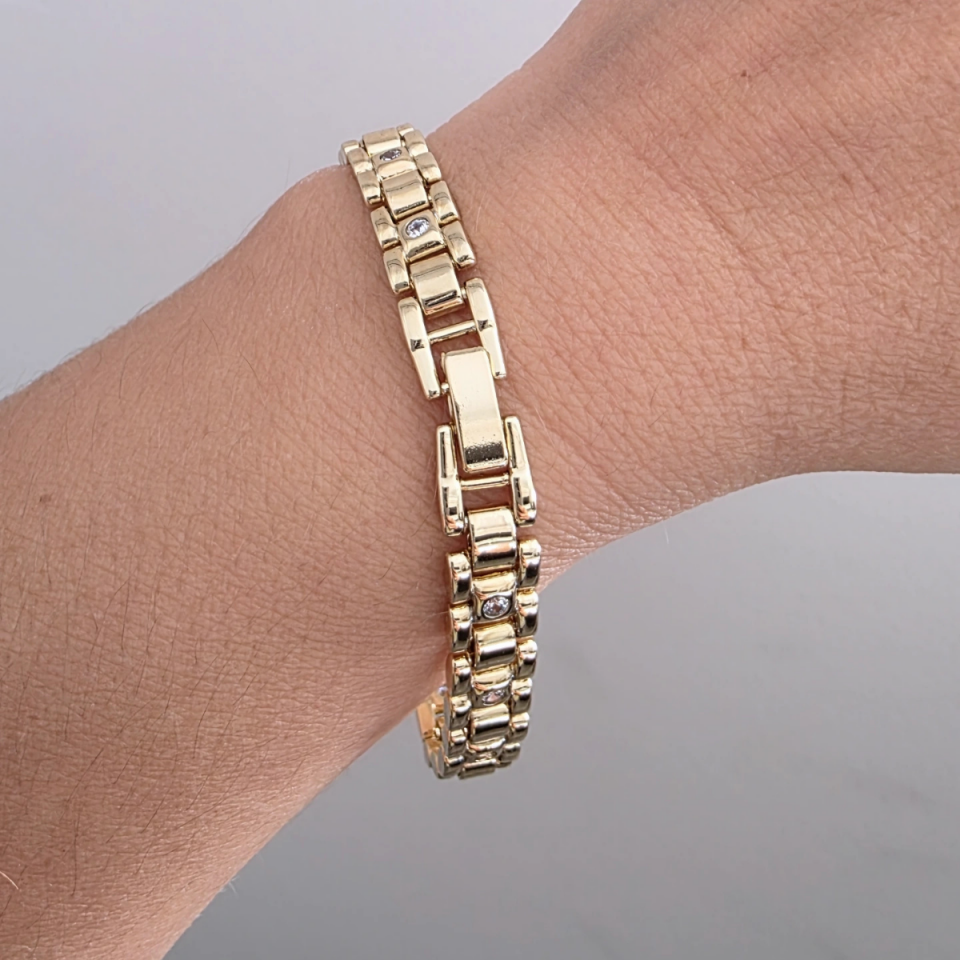 14 Ayar Altın Renkli Rolex Taşlı Bileklik