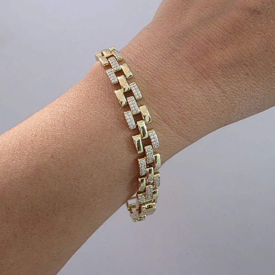 14 Ayar Altın Renkli Zirkon Taşlı Kare Bileklik