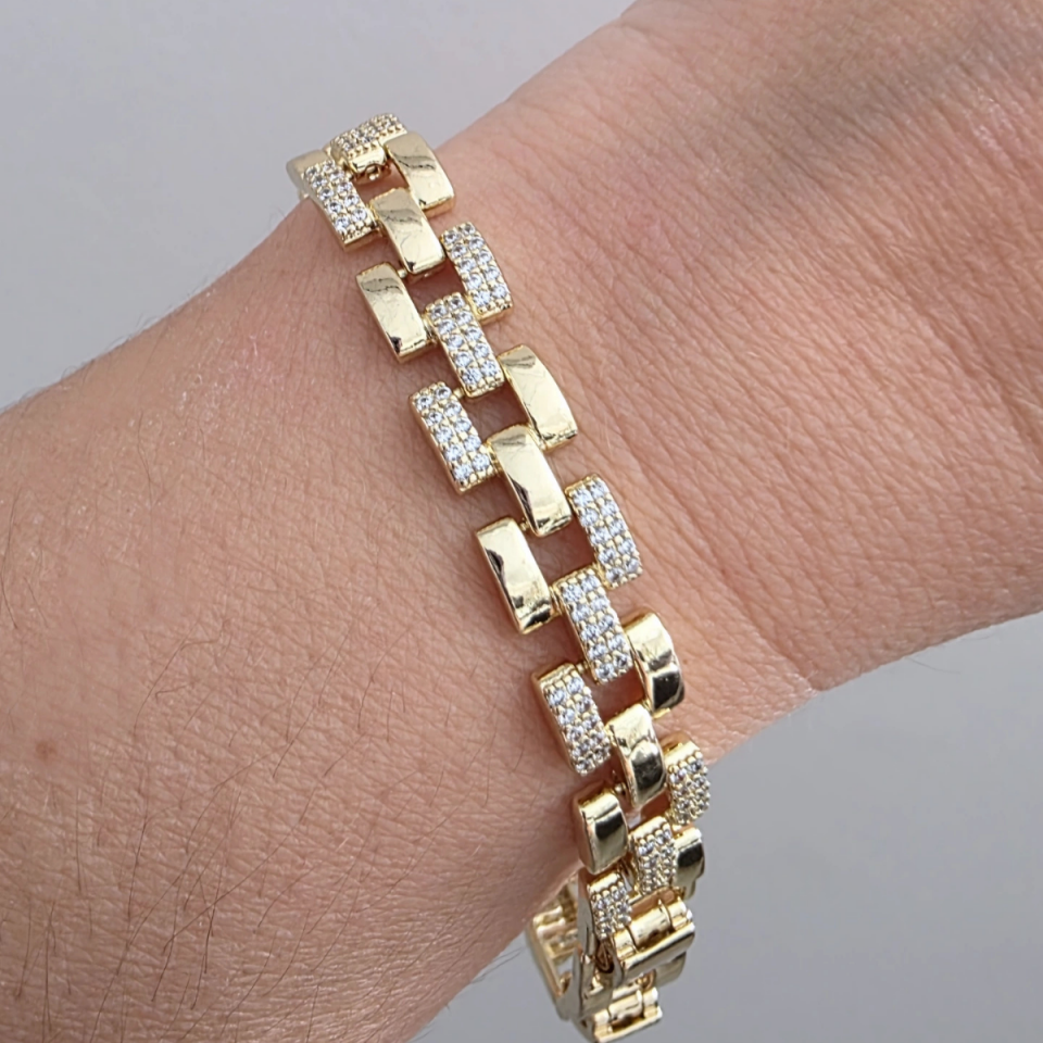 14 Ayar Altın Renkli Zirkon Taşlı Kare Bileklik