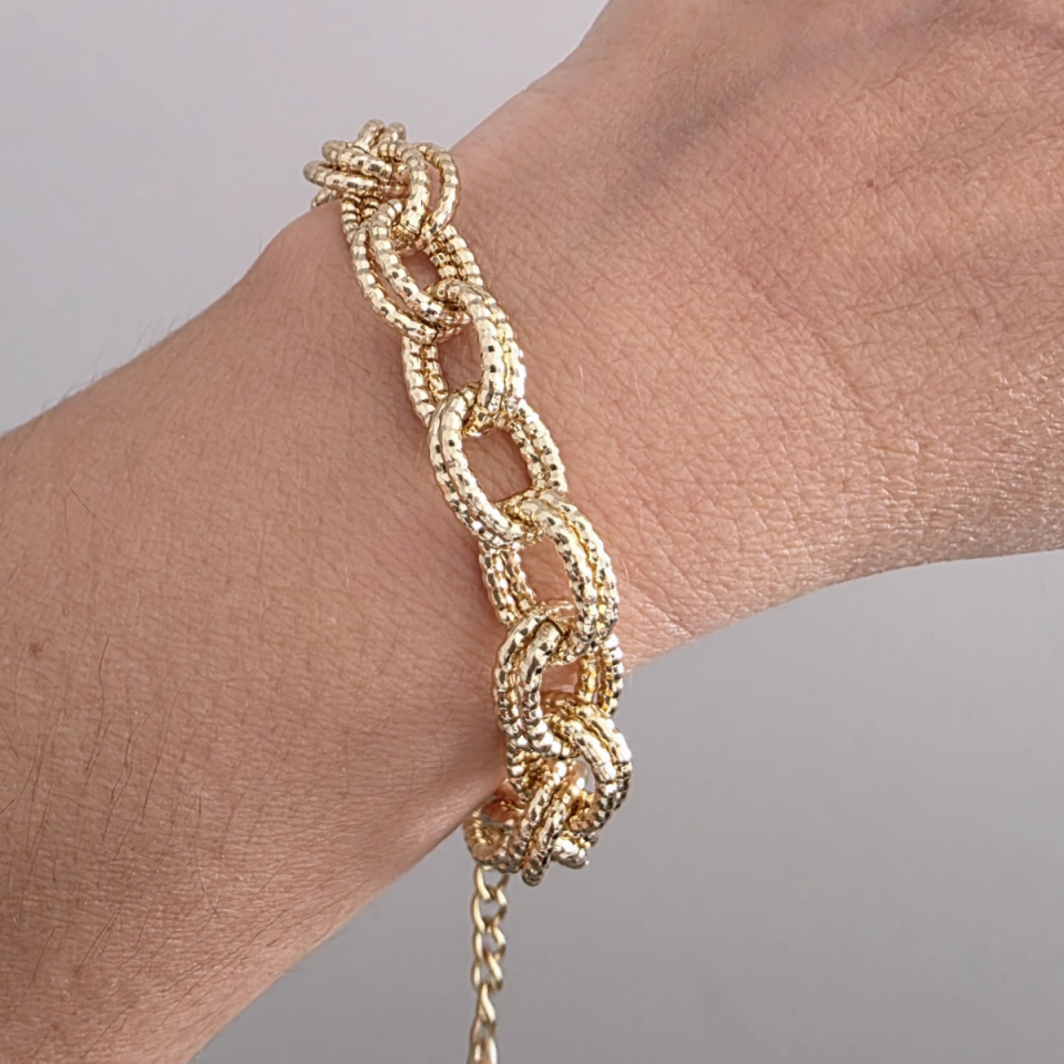 14 Ayar Altın Renkli Çift Halkalı Sarmal Çelik Bileklik