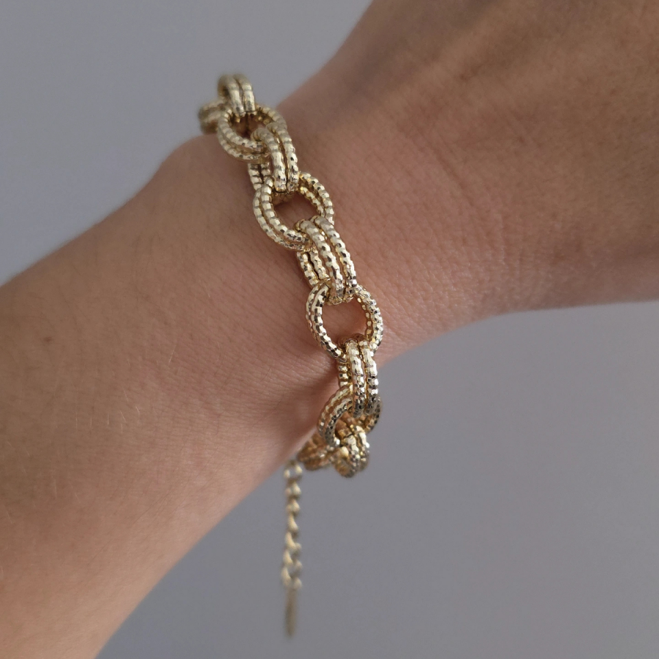 14 Ayar Altın Renkli Çift Halkalı Sarmal Çelik Bileklik