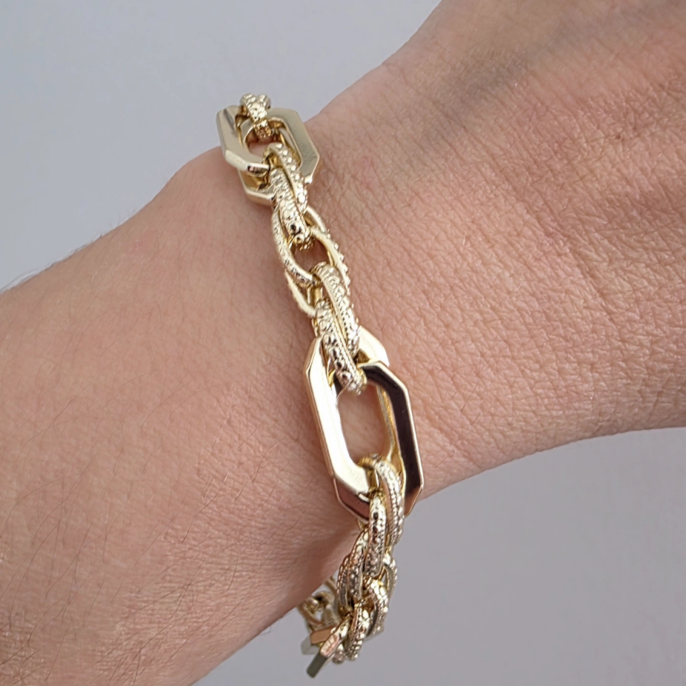 14 Ayar Altın Çift Sıra Renkli Ataç Sarmal Çelik Bilekli