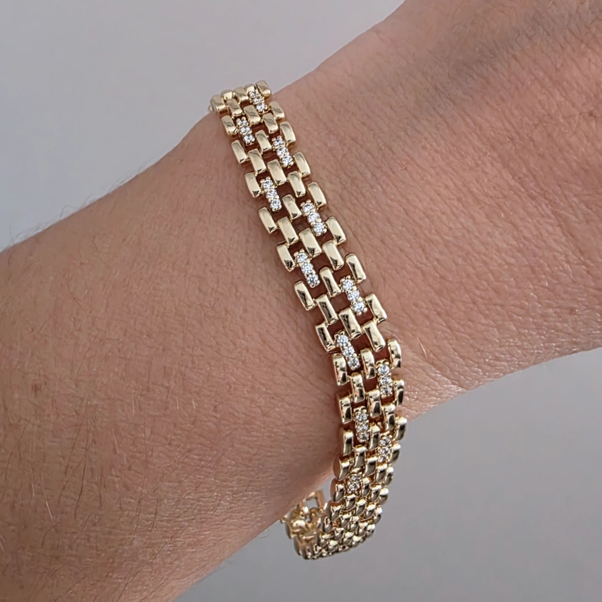 14 Ayar Altın Renkli Zirkon Taşlı Rolex Model Bilekli