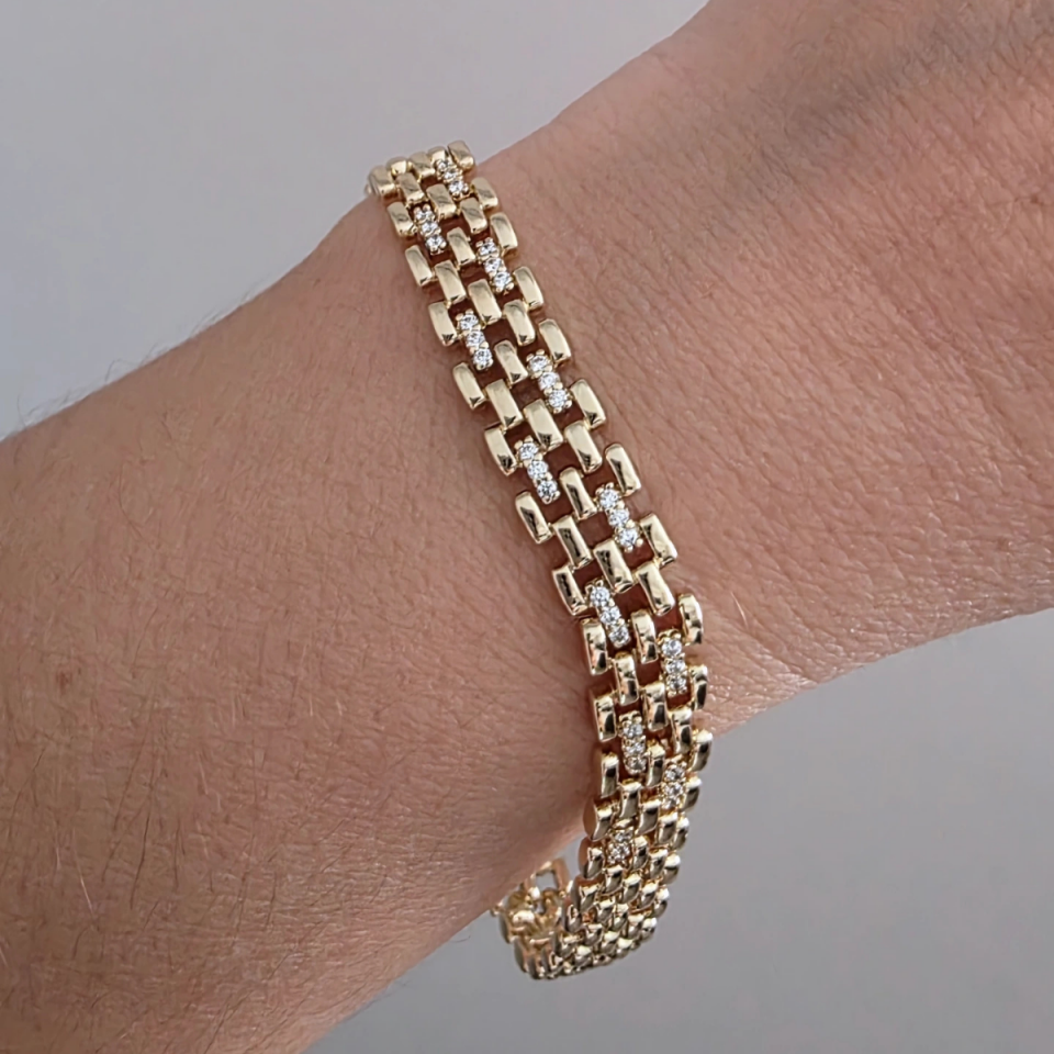 14 Ayar Altın Renkli Zirkon Taşlı Rolex Model Bilekli