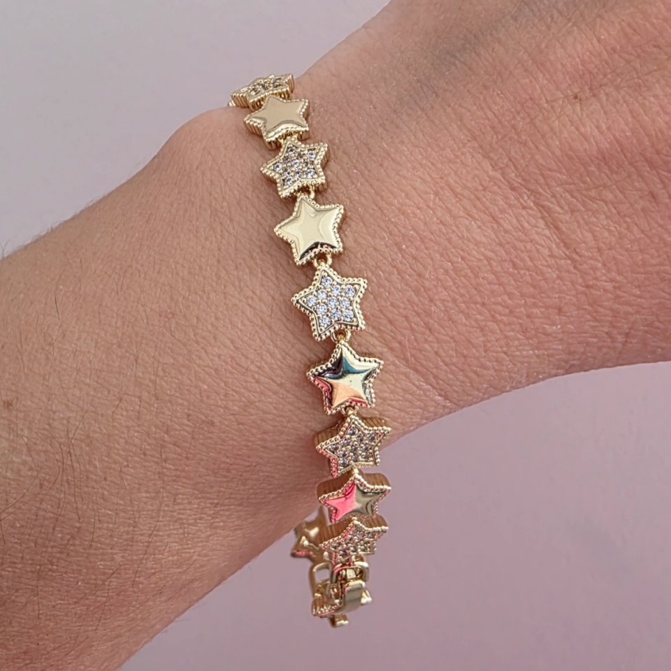 14 Ayar Altın Renkli Yıldız Çelik Bileklik