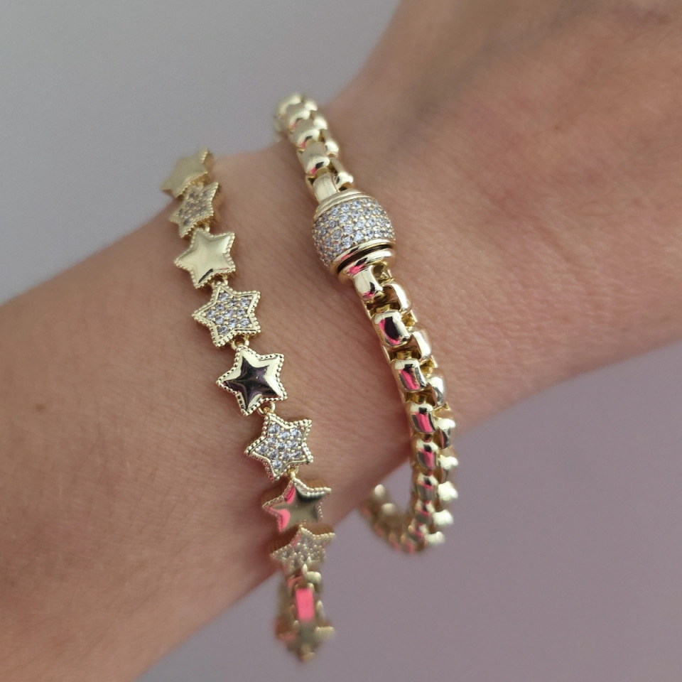 14 Ayar Altın Renkli Yıldız Çelik Bileklik