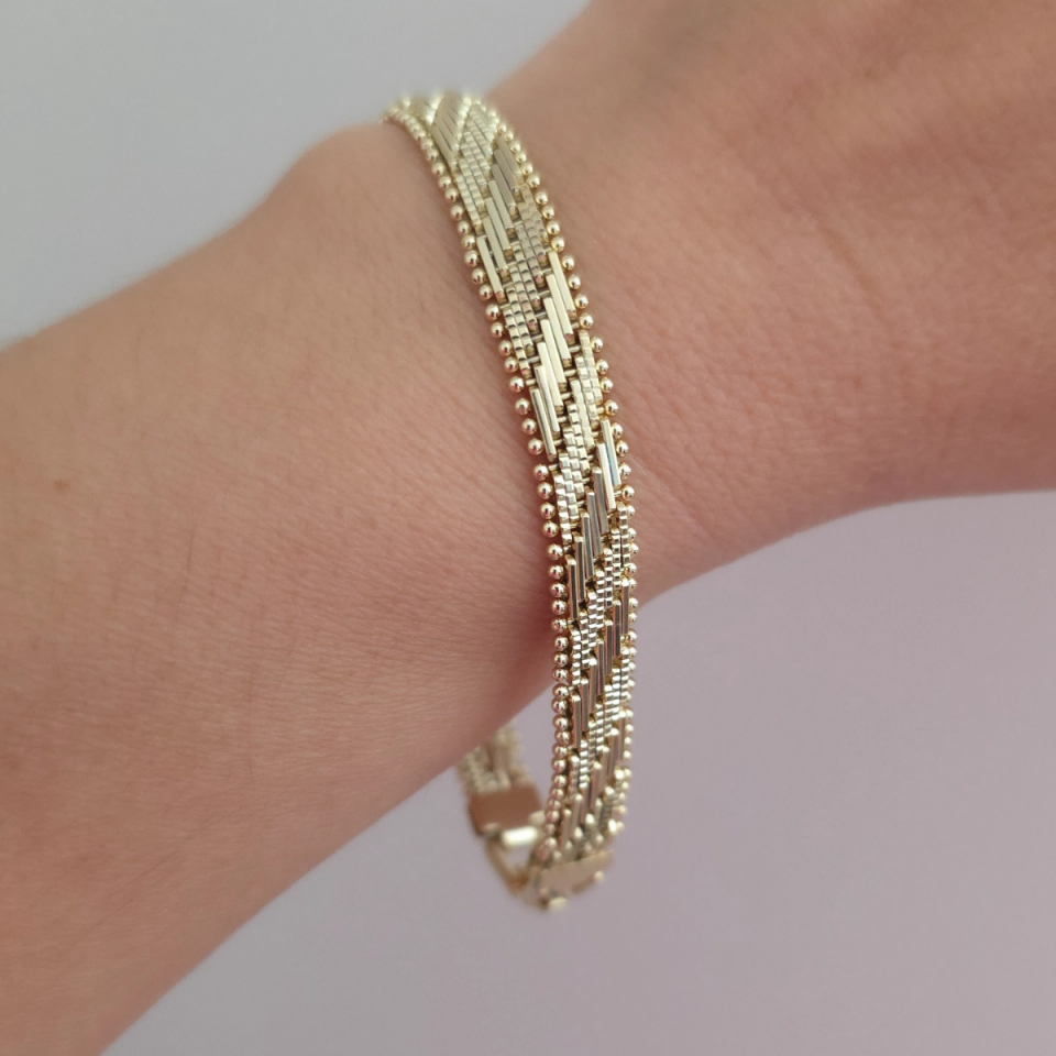 14 Ayar Altın Renkli İnce Hasır Çelik Bileklik