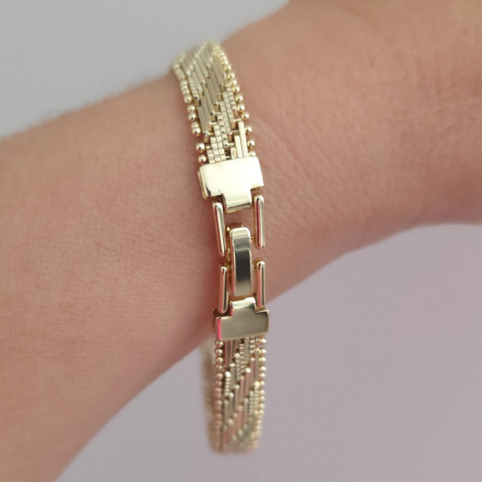 14 Ayar Altın Renkli İnce Hasır Çelik Bileklik