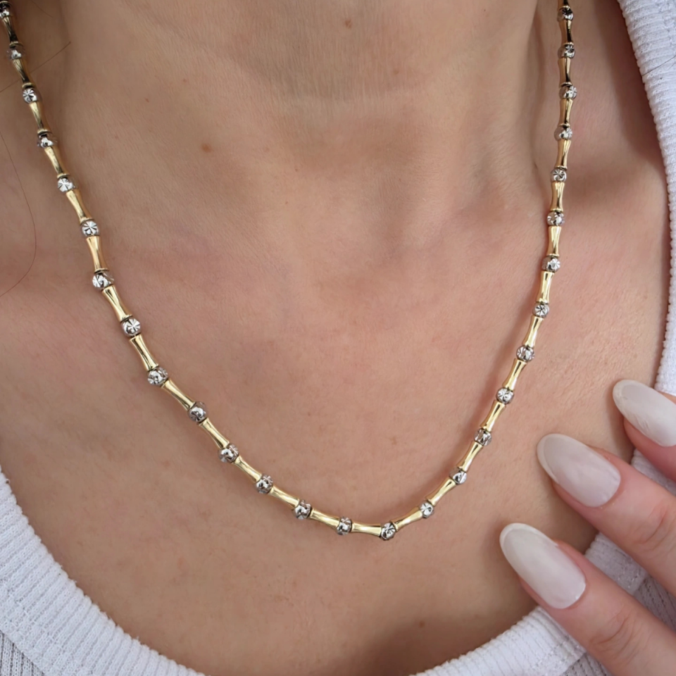 14 AYAR ALTIN RENKLİ TAŞLI ÇELİK KEMİK KOLYE